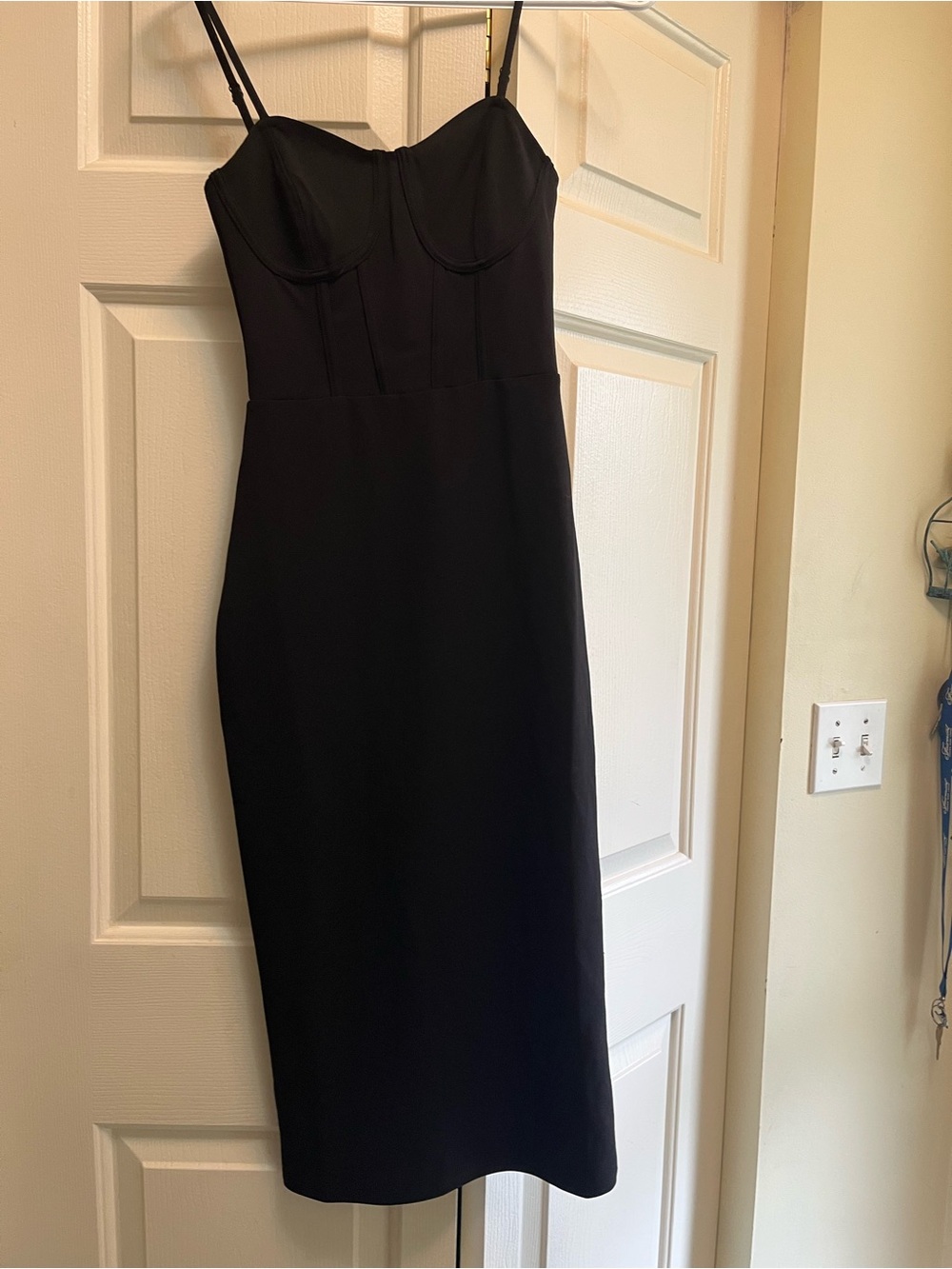 H&M Black Strapless Midi Dress with Spaghetti Straps